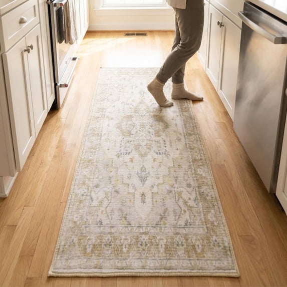 Muddy Mat® Champagne 2ft x 7ft Washable Area Rugs for Living Room, Bedroom & Dining Room – Modern Soft Low Pile Non Slip Carpet – Pet Friendly Waterproof Foldable Rugs for Home