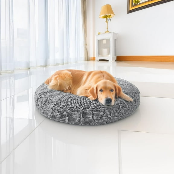Muddy Mat® Cloud K-9 Bed for Dogs & Cats, Soft & Relaxing Round Dog Bed, Chenille Material, Removable Cover, Washable & Dryer Safe–Grey Large(40'x40')