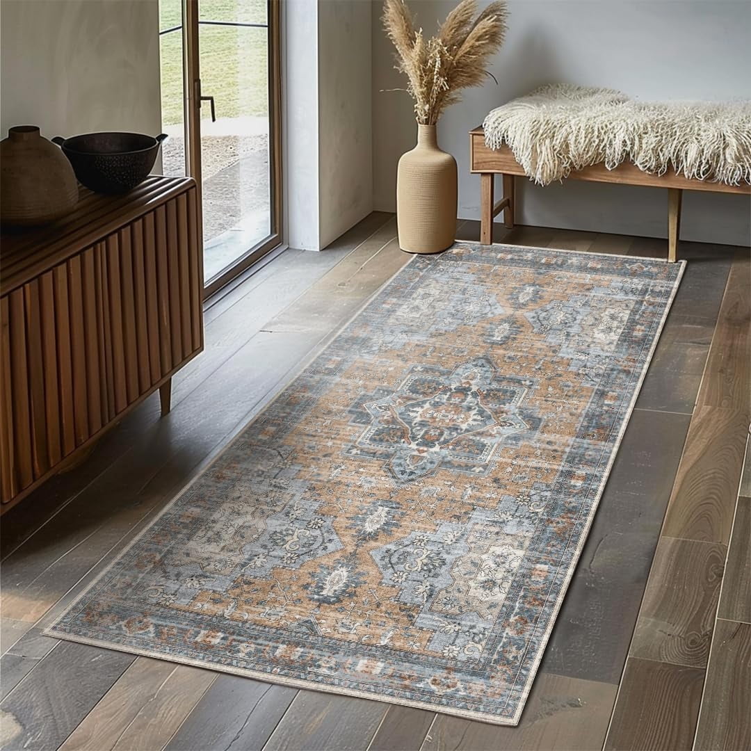 Muddy Mat® Coral 2x7 Washable Area Rugs for Living Room, Bedroom & Dining Room – Modern Soft Low Pile Non Slip Carpet – Pet Friendly Waterproof Foldable Rugs for Home