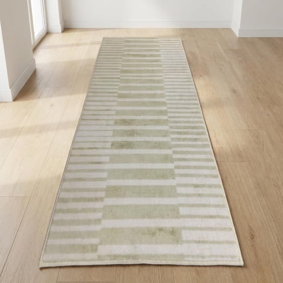 Muddy Mat® Creamline 2ft x 7ft Washable Area Rugs for Living Room, Bedroom & Dining Room – Modern Soft Low Pile Non Slip Carpet – Pet Friendly Waterproof Foldable Rugs for Home