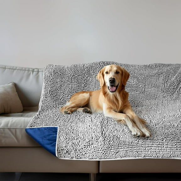 Muddy MatÂ® Dog Blanket - Chenille Water Absorption Blanket for Bed & Couch Cover for Dogs Washable, Anti-Slip Soft and Durable Furniture Protector for Dogs - Grey 48"x56"