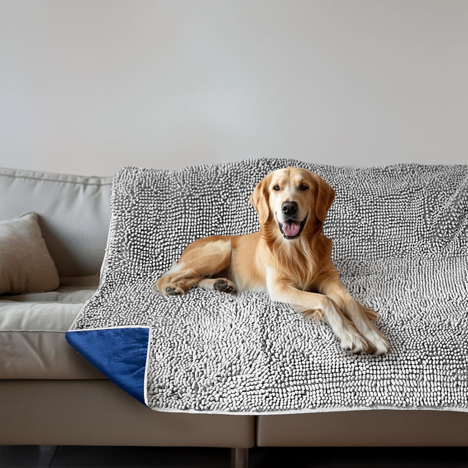 Muddy MatÂ® Dog Blanket - Chenille Water Absorption Blanket for Bed & Couch Cover for Dogs Washable, Anti-Slip Soft and Durable Furniture Protector for Dogs - Grey 52"x72"