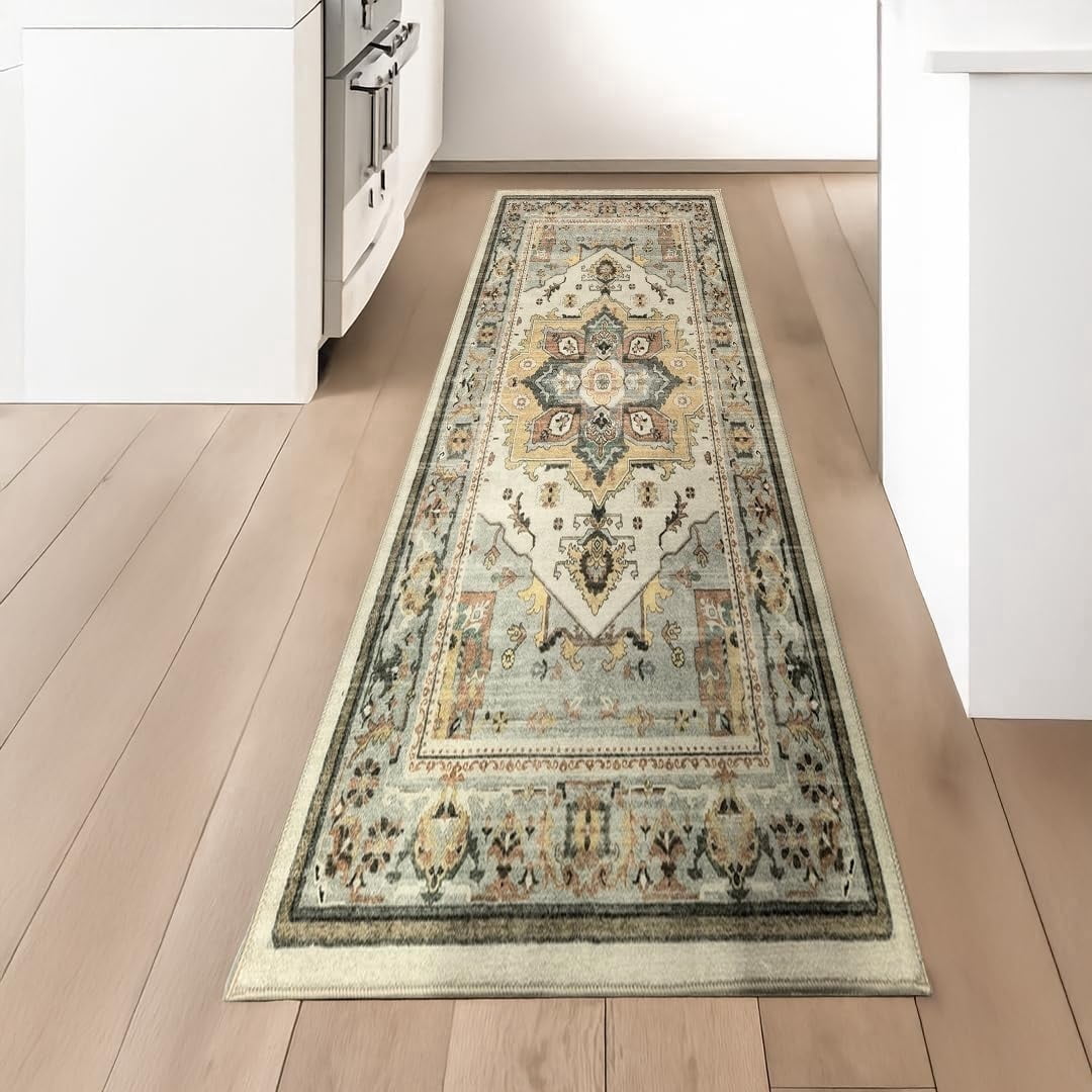 Muddy Mat® Floral Multicolor 2x7 Boho Area Rug – Washable Area Rugs for Living Room, Bedroom & Dining Room – Modern Soft Low Pile Non Slip Carpet – Pet Friendly Waterproof Foldable Rugs for Home