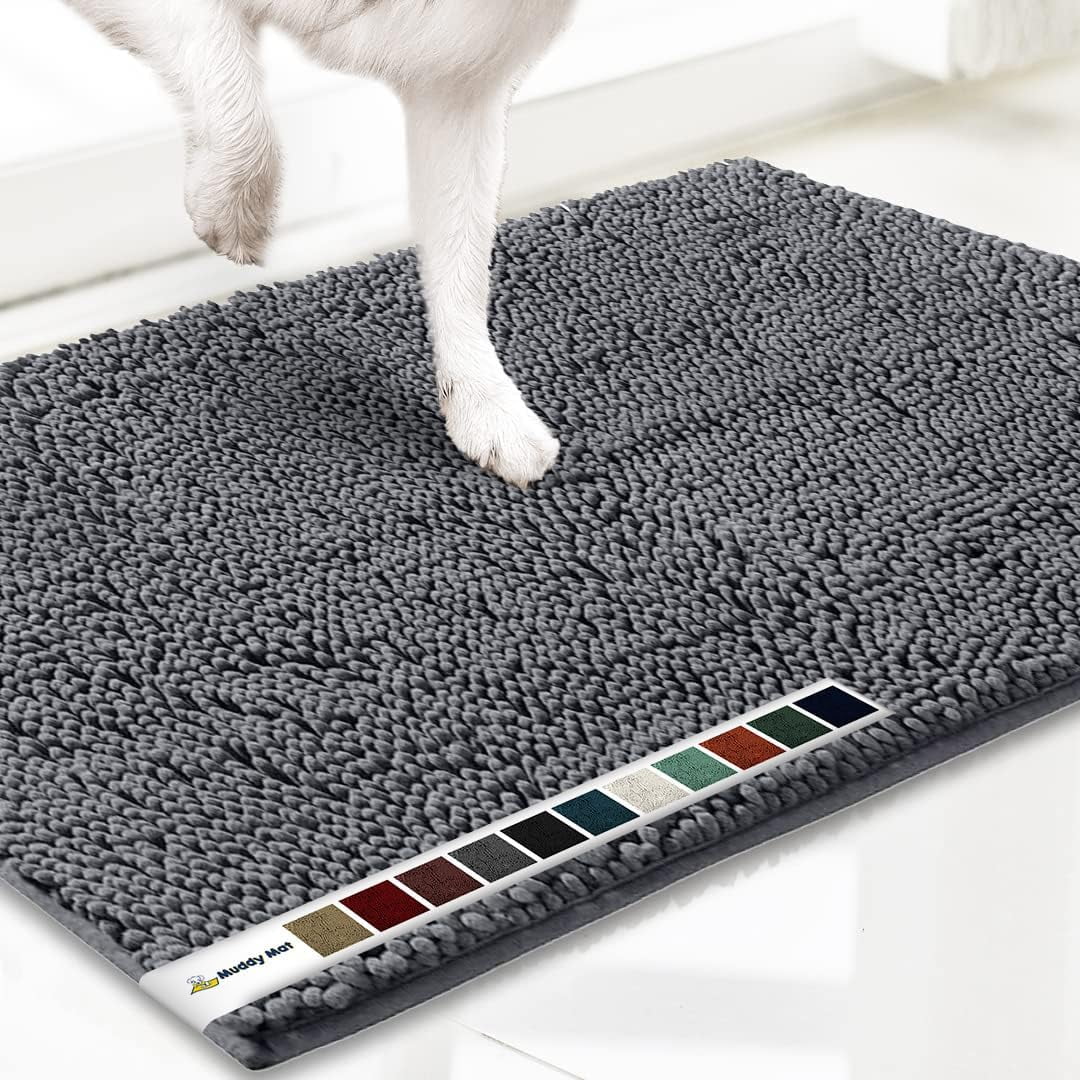 Gray Chenille Machine-Washable Absorbent Door Mat 30" x 19"
