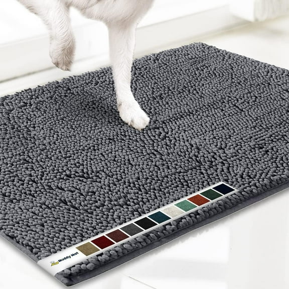 Muddy Mat® | Super Absorbent Door Mat Indoor, Microfiber Quick Dry Chenille Entryway Rug, Non-Slip Front Door Mat, Indoor Mats for Entryway, Machine Washable Pet Rug, Grey 19"x30"