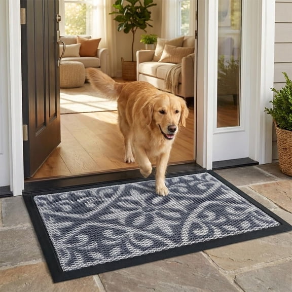 Muddy Mat® Meshy Mat® Door Mat Heavy-Duty Quick-Dry Floor Mat, Sand & Dirt Trapper for Indoor & Outdoor, Ideal for Entrance, Patios & Garages,Low-Profile,Non-Slip,Washable– Damask 16"x24"x0.4"