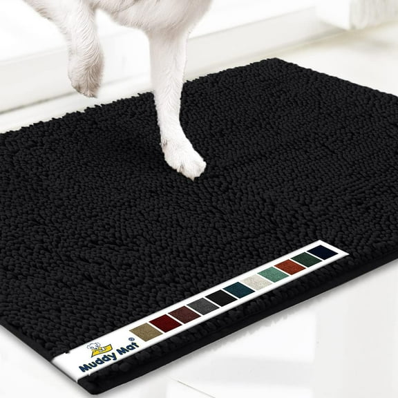 Muddy Mat® | Super Absorbent Door Mat Indoor, Microfiber Quick Dry Chenille Entryway Rug, Non-Slip Front Door Mat, Indoor Mats for Entryway, Machine Washable Pet Rug, Black 24"x96"