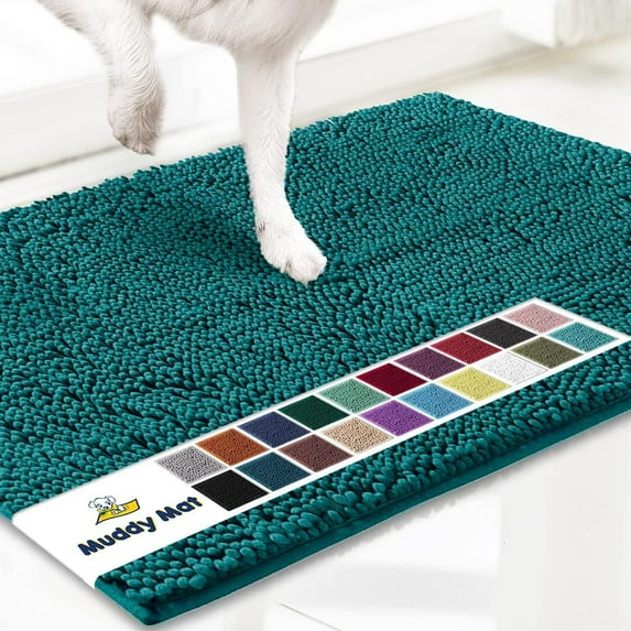 Muddy Mat® | Super Absorbent Door Mat Indoor, Microfiber Quick Dry Chenille Entryway Rug, Non-Slip Front Door Mat, Indoor Mats for Entryway, Machine Washable Pet Rug, Teal 19"x30"