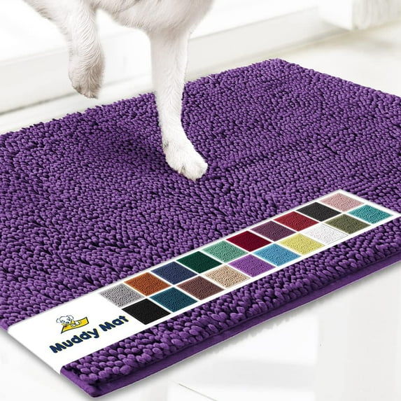 Muddy Mat® | Super Absorbent Door Mat Indoor, Microfiber Quick Dry Chenille Entryway Rug, Non-Slip Front Door Mat, Indoor Mats for Entryway, Machine Washable Pet Rug, Purple 24"x60"