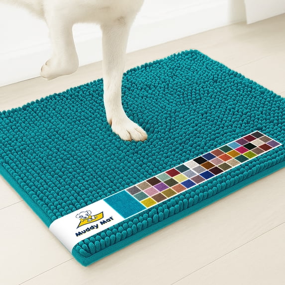 Muddy Mat® | Super Water Absorbent Door Mat Indoor, Microfiber Quick Dry Chenille Entryway Rug, Slip Resistant Front Door Mat, Indoor Mats for Entryway, Machine Washable Pet Rug, Teal 19"x30"