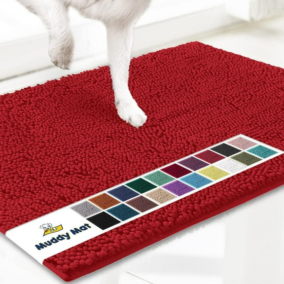 Muddy Mat® | Super Absorbent Door Mat Indoor, Microfiber Quick Dry Chenille Entryway Rug, Non-Slip Front Door Mat, Indoor Mats for Entryway, Machine Washable Pet Rug, Red 48"x60"