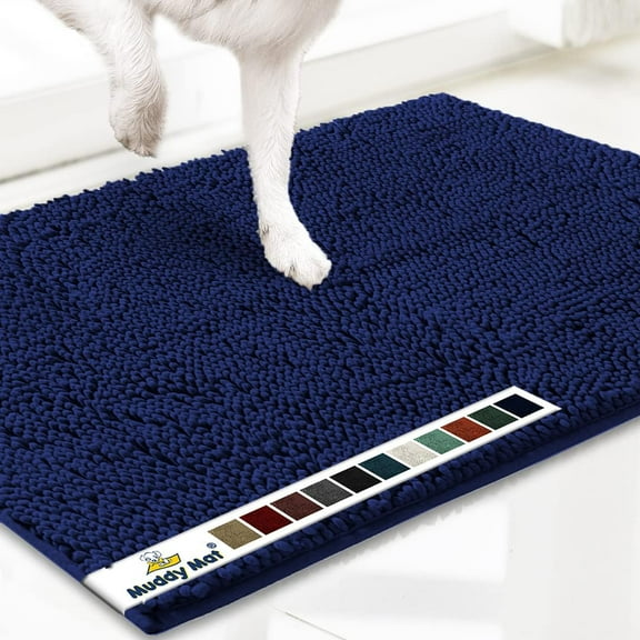 Muddy Mat® | Super Absorbent Door Mat Indoor, Microfiber Quick Dry Chenille Entryway Rug, Non-Slip Front Door Mat, Indoor Mats for Entryway, Machine Washable Pet Rug, Navy Blue 24"x72"
