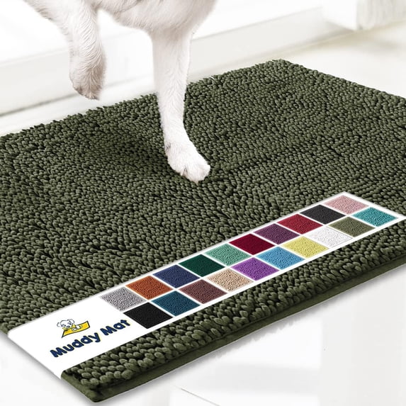 Muddy Mat® | Super Absorbent Door Mat Indoor, Microfiber Quick Dry Chenille Entryway Rug, Non-Slip Front Door Mat, Indoor Mats for Entryway, Machine Washable Pet Rug, Army Green 48"x72"