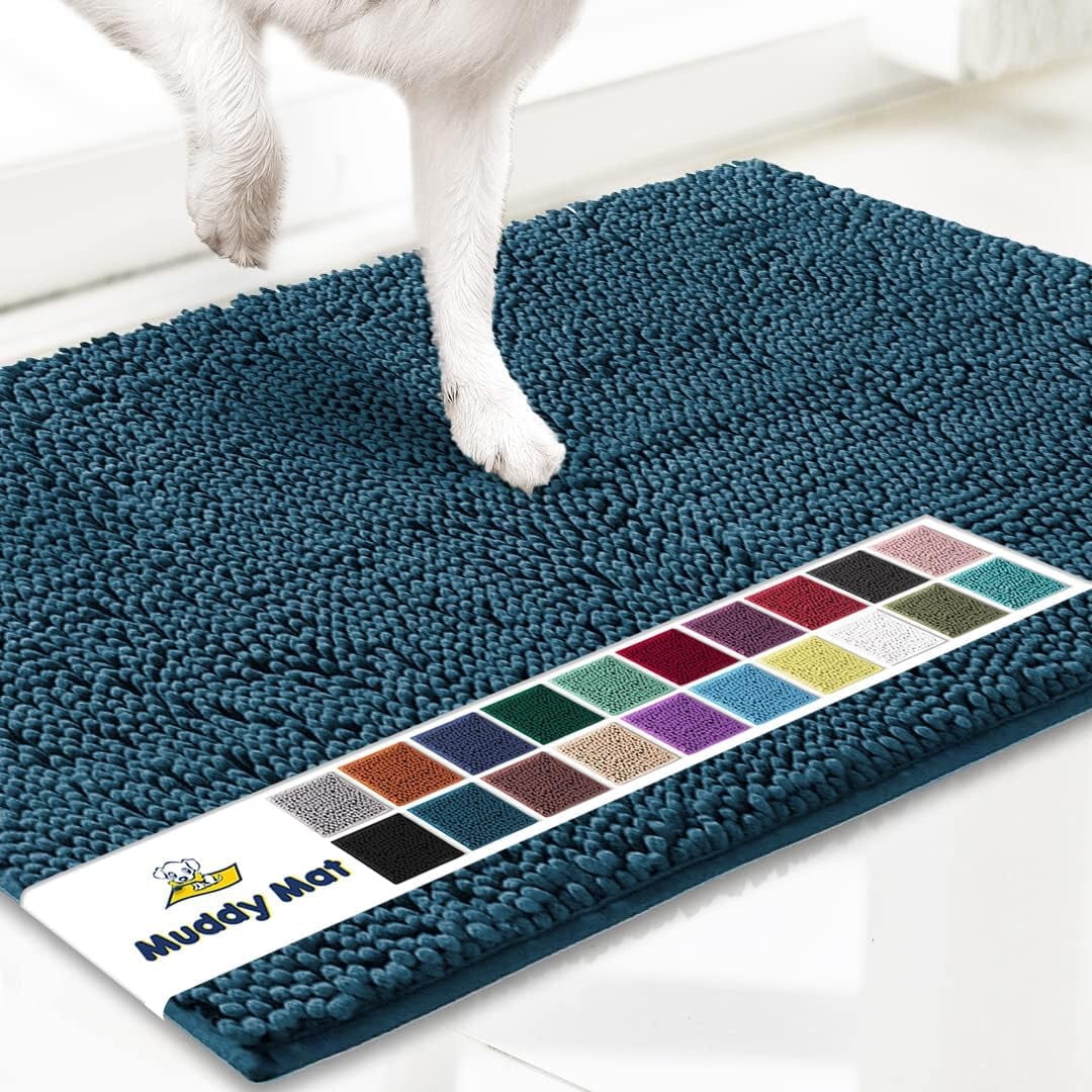Muddy Mat® | Super Absorbent Door Mat Indoor, Microfiber Quick Dry Chenille Entryway Rug, Non-Slip Front Door Mat, Indoor Mats for Entryway, Machine Washable Pet Rug, Atlantic Blue 24"x120"