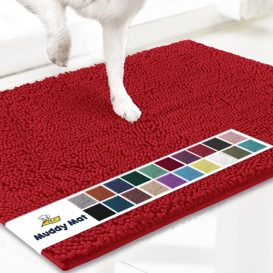 Muddy Mat® Original Dog Door Mat for Muddy Paws, Super Absorbent Microfiber, Non-Slip Washable Pet Rug, Quick Dry Chenille Entryway Carpet, Machine Washable Indoor Outdoor mat, Red 48"x60"