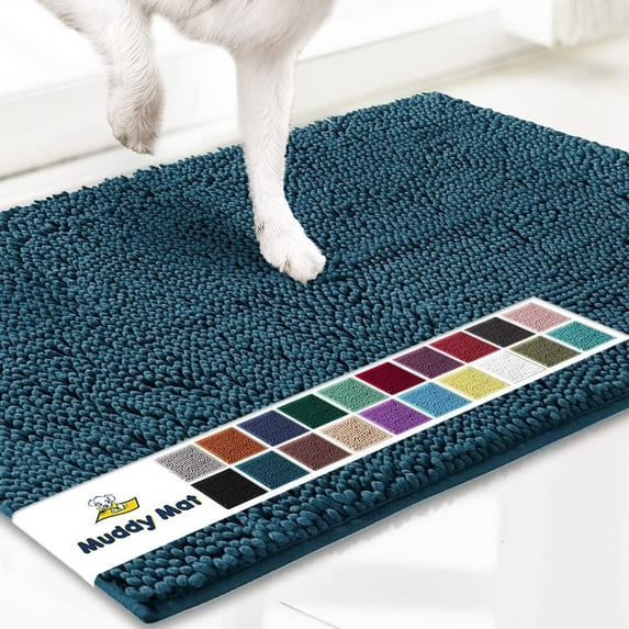 Muddy Mat® | Super Absorbent Door Mat Indoor, Microfiber Quick Dry Chenille Entryway Rug, Non-Slip Front Door Mat, Indoor Mats for Entryway, Machine Washable Pet Rug, Atlantic Blue 24"x96"