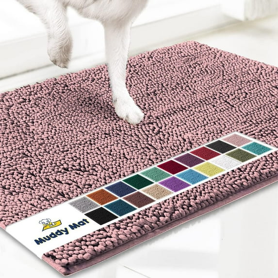 Muddy Mat® | Super Absorbent Door Mat Indoor, Microfiber Quick Dry Chenille Entryway Rug, Non-Slip Front Door Mat, Indoor Mats for Entryway, Machine Washable Pet Rug, Pink 18"x28"
