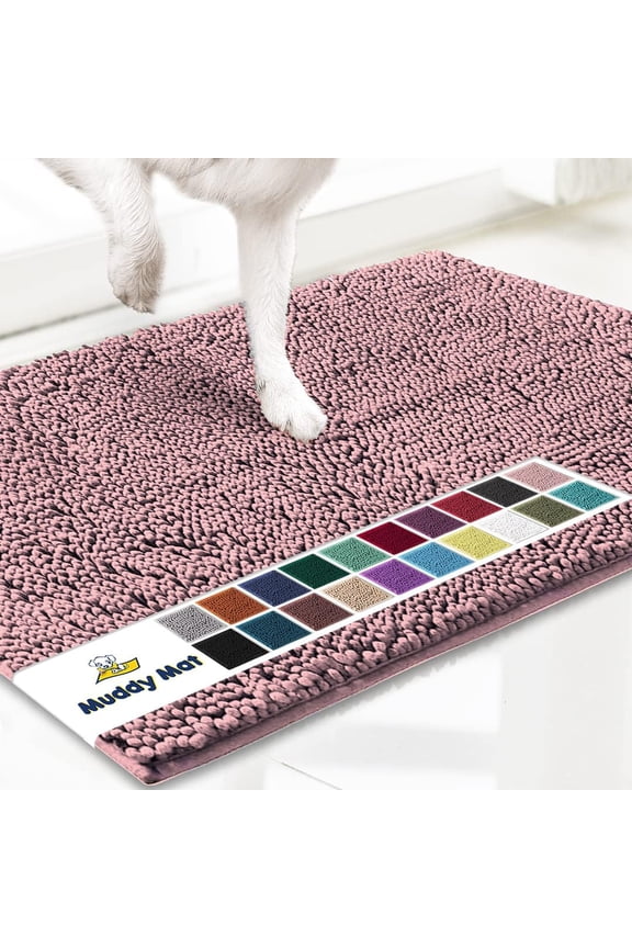 ® | Super Water Absorbent Door Mat Indoor, Microfiber Quick Dry Chenille Entryway Rug, Slip Resistant Front Door Mat, Indoor Mats for Entryway, Machine Washable Pet Rug, Pink 18"x28"