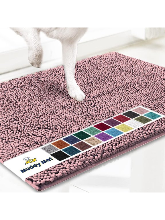 ® | Super Water Absorbent Door Mat Indoor, Microfiber Quick Dry Chenille Entryway Rug, Slip Resistant Front Door Mat, Indoor Mats for Entryway, Machine Washable Pet Rug, Pink 24"x60"