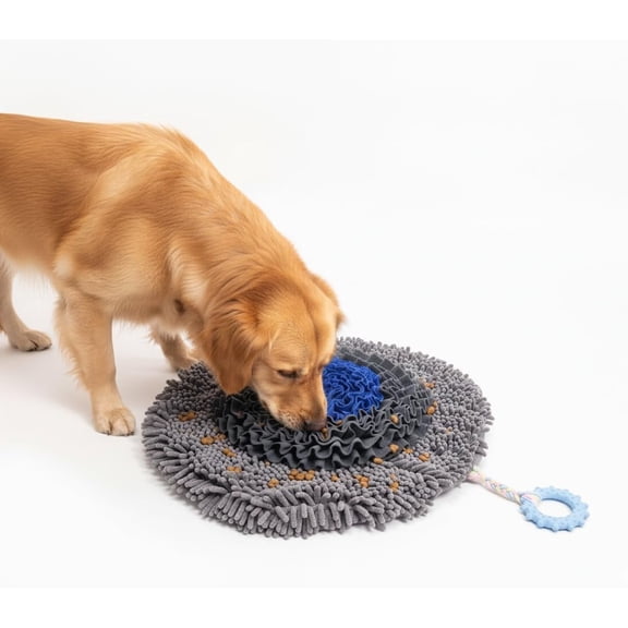 Muddy Mat® Round Chenille & Fleece Snuffle Mat for Dogs – Dual Material Dog Enrichment Mat with Chenille & Fleece Layers, NonSlip Waterproof Base, Interactive Slow Feeding & Stress Relief Mat 19"x19"
