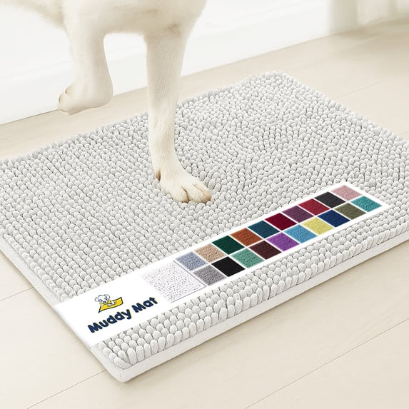 Muddy Mat® SHOWN ON TV Highly Absorbent Microfiber Door Mat and Pet Rug Non Slip Thick Washable Area and Bath Mat Soft Chenille for Kitchen Bathroom Bedroom Indoor and Outdoor - White Large 35"X24"