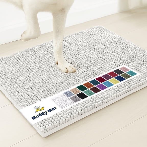 Muddy Mat® SHOWN ON TV Highly Absorbent Microfiber Door Mat and Pet Rug Non Slip Thick Washable Area and Bath Mat Soft Chenille for Kitchen Bathroom Bedroom Indoor and Outdoor - White Large 35"X24"