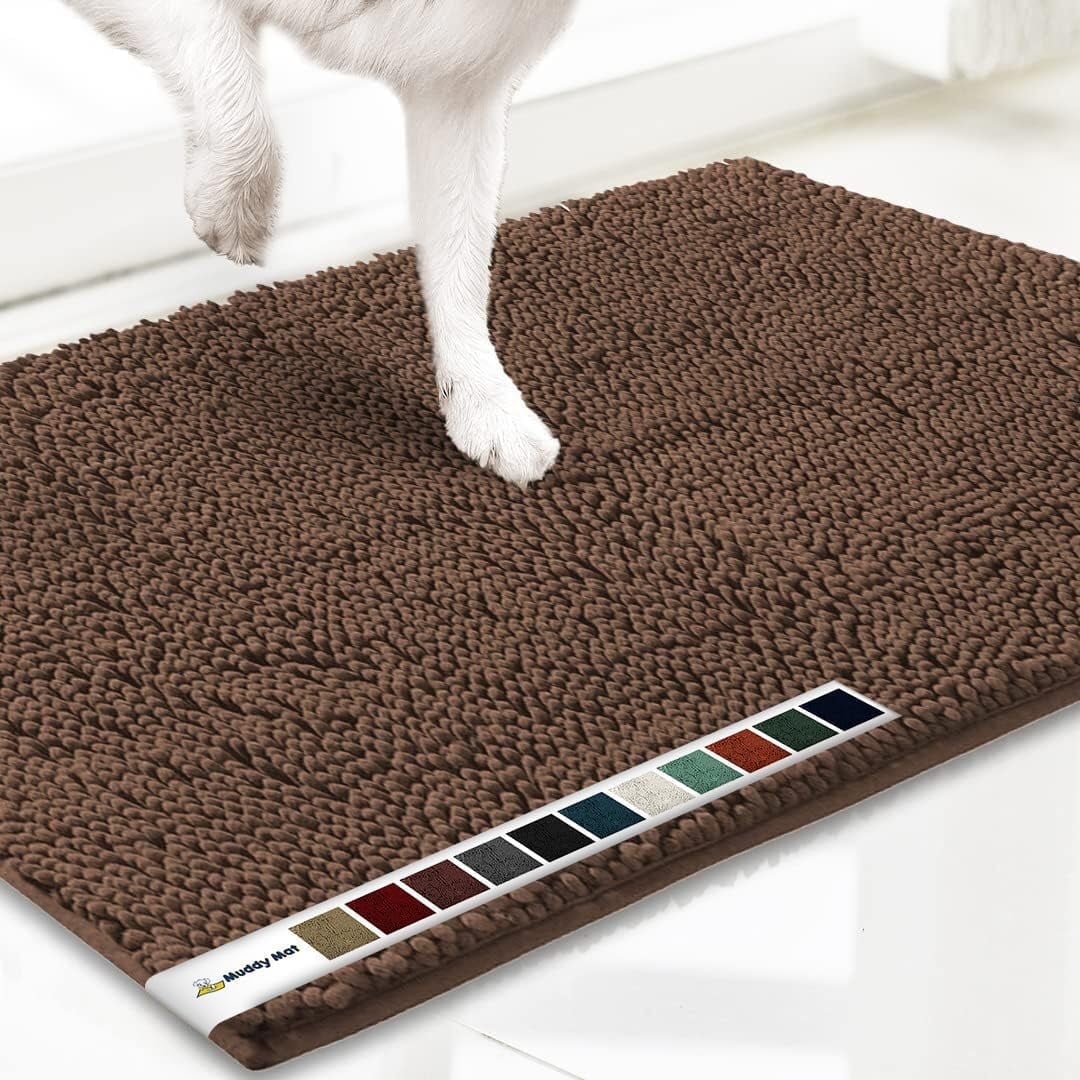 Small Chocolate Brown Chenille Machine-Washable Pet Rug