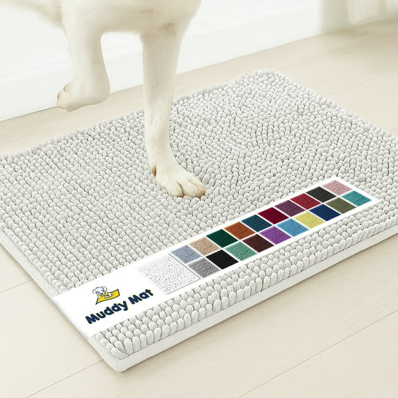 Muddy Mat® | Super Absorbent Door Mat Indoor, Microfiber Quick Dry Chenille Entryway Rug, Non-Slip Front Door Mat, Indoor Mats for Entryway, Machine Washable Pet Rug, White 28"x18"