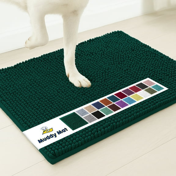 Muddy Mat® | Super Absorbent Door Mat Indoor, Microfiber Quick Dry Chenille Entryway Rug, Non-Slip Front Door Mat, Indoor Mats for Entryway, Machine Washable Pet Rug, Dark Green 24"x36"