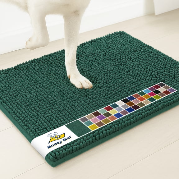 Muddy Mat® | Super Water Absorbent Door Mat Indoor, Microfiber Quick Dry Chenille Entryway Rug, Slip Resistant Front Door Mat, Indoor Mats for Entryway, Machine Washable Pet Rug, Dark Green 30"x19"