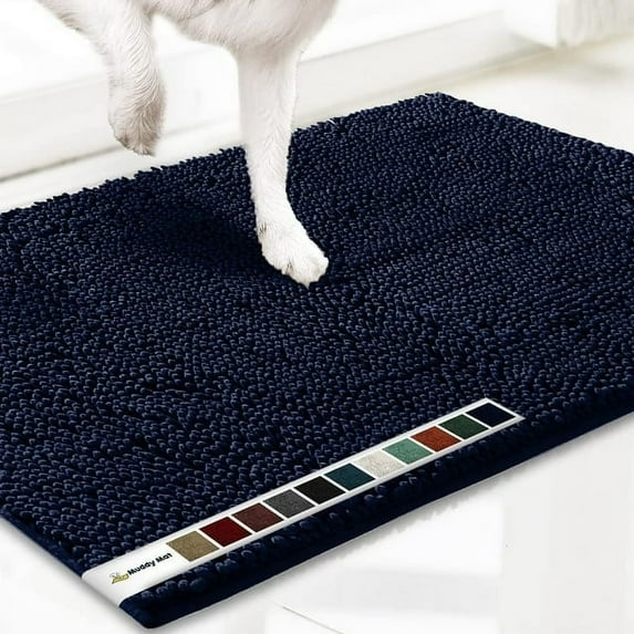 Muddy Mat® | Super Absorbent Door Mat Indoor, Microfiber Quick Dry Chenille Entryway Rug, Non-Slip Front Door Mat, Indoor Mats for Entryway, Machine Washable Pet Rug, Navy Blue Runner 24"X60"