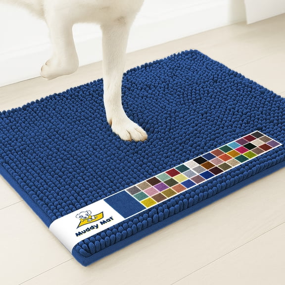 Muddy Mat® | Super Water Absorbent Door Mat Indoor, Microfiber Quick Dry Chenille Entryway Rug, Slip Resistant Front Door Mat, Indoor Mats for Entryway, Machine Washable Pet Rug, Navy Blue 19"x30"