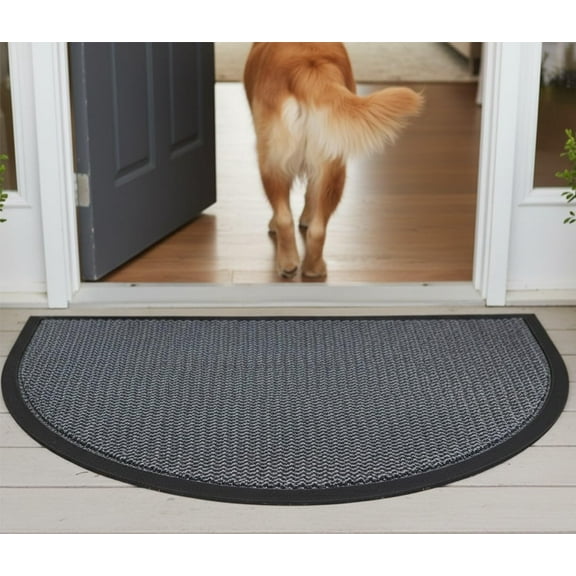 Muddy Mat® Semi-Circle Mesh Door Mat Heavy-Duty Quick-Dry Floor Mat, Sand & Dirt Trapper for Indoor & Outdoor, Ideal for Entrance, Patios & Garages, Low-Profile, Non-Slip, Washable– Grey 20"x32"x0.4"