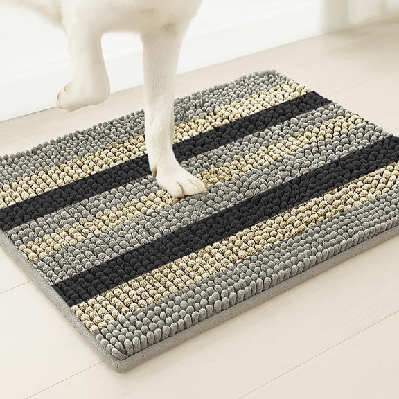 Muddy Mat® Super Absorbent Chenille Dog Door Mat for Muddy Paws – Non-Slip, Machine Washable Indoor Entry Rug, Quick-Dry Pet Mat for Entryway – Sandy Stripes 19"x30"