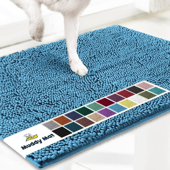 Muddy Mat® | Super Absorbent Door Mat Indoor, Microfiber Quick Dry Chenille Entryway Rug, Non-Slip Front Door Mat, Indoor Mats for Entryway, Machine Washable Pet Rug, Sky Blue 24"x36"