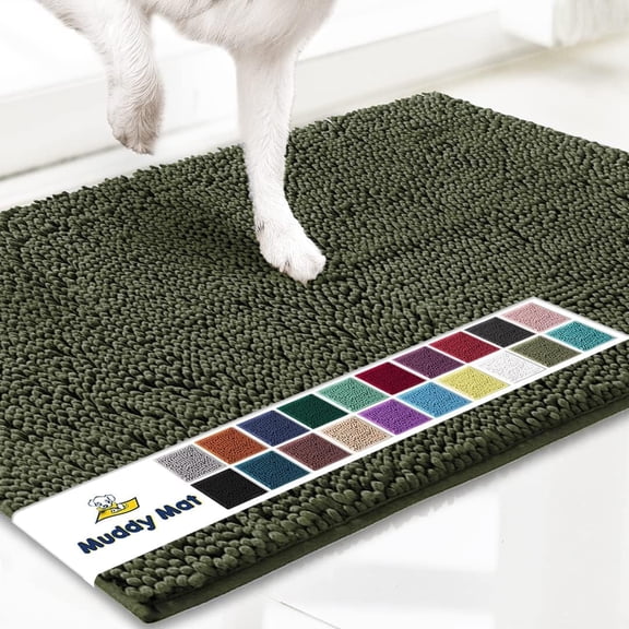 Muddy Mat® | Super Absorbent Door Mat Indoor, Microfiber Quick Dry Chenille Entryway Rug, Non-Slip Front Door Mat, Indoor Mats for Entryway, Machine Washable Pet Rug, Army Green 36"x60"
