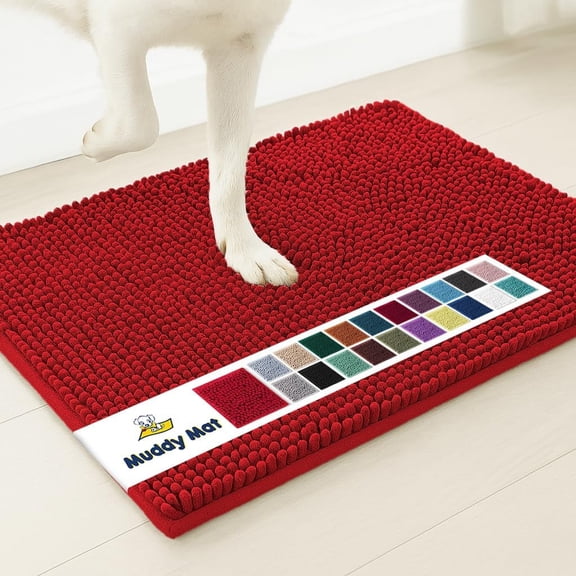 Muddy Mat® | Super Absorbent Door Mat Indoor, Microfiber Quick Dry Chenille Entryway Rug, Non-Slip Front Door Mat, Indoor Mats for Entryway, Machine Washable Pet Rug, Red 24"x36"