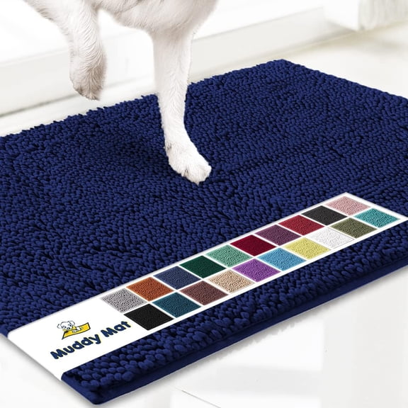 Muddy Mat® | Super Absorbent Door Mat Indoor, Microfiber Quick Dry Chenille Entryway Rug, Non-Slip Front Door Mat, Indoor Mats for Entryway, Machine Washable Pet Rug, Navy Blue 24"x36"