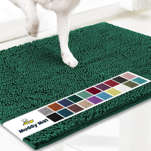 Muddy Mat® | Super Absorbent Door Mat Indoor, Microfiber Quick Dry Chenille Entryway Rug, Non-Slip Front Door Mat, Indoor Mats for Entryway, Machine Washable Pet Rug, Dark Green 24"x36"