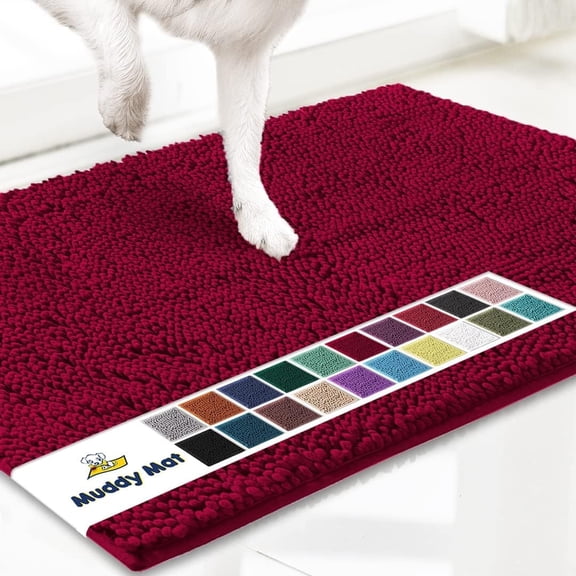 Muddy Mat® | Super Absorbent Door Mat Indoor, Microfiber Quick Dry Chenille Entryway Rug, Non-Slip Front Door Mat, Indoor Mats for Entryway, Machine Washable Pet Rug, Maroon 36"x60"