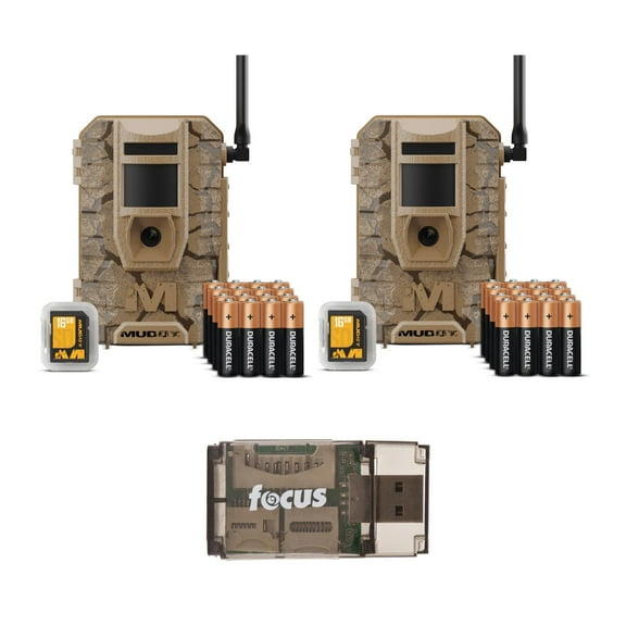 Muddy Mitigator 2.0 24MP Cellular Camera Combo with 720p Video and Versatile Mounting (Brown, 2-Pack) Bundle with All-In-One High Speed Card Reader (3 Items)
