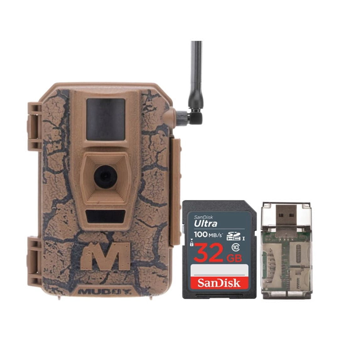 Muddy Mitigator Cellular 24MP Imaging Trail Camera with 80 Feet Detection and Flash Range Bundle with 32GB Ultra SDHC UHS-I Memory Card and Focus High Speed Card Reader (3 Items)
