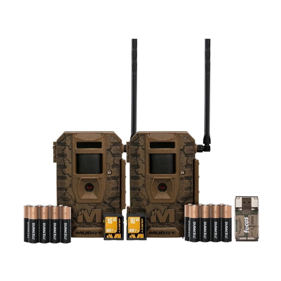 Muddy Outdoors Mitigator 3.0 Combo Cellular Trail Camera (2-Pack) with Batteries, Memory Card and Card Reader (21 Items)