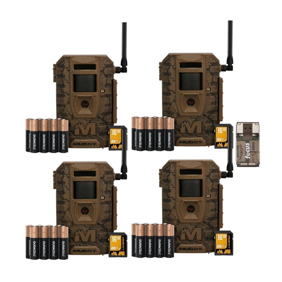Muddy Outdoors Mitigator 3.0 Combo Cellular Trail Camera (4-Pack) with Batteries, Memory Card and Card Reader (41 Items)