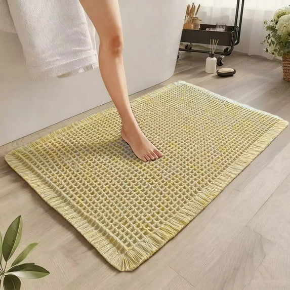 Muddy Rug, Boho Bathroom Decor Rug with Tassels: Waffle Weave Bath Mat, Ultra-Soft, Non-Slip, Super Absorbent & Quick Dry for Bathroom Floor, Machine Washable, 24"x36", Beige Yellow