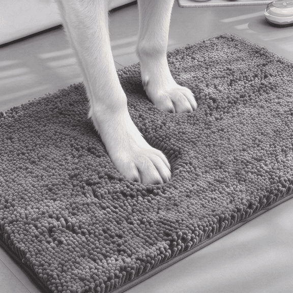 Mucky Rug, Seen on TV – Super Absorbent Microfiber Dog Door Mat for Mucky Paws, Non-Slip Washable Pet Rug, Quick Dry Chenille Entryway Carpet, Machine Washable Indoor Mat, Silver Gray 19"x40"