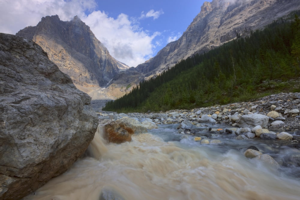 Muddy Runoff In The Emerald Basin With The President Range Mountains In The Background Yoho National Park British Columbia Canvas Art - Dan Jurak Design Pics (34 x 22)