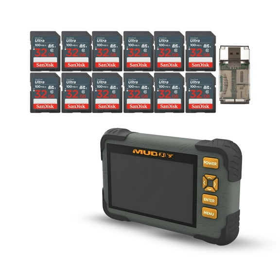 Muddy SD Card Reader or Viewer with 4.3 Inch LCD Screen Bundle with 32GB Ultra SDHC UHS-I Memory Card (12-Pack) and All-In-One High-Speed Card Reader (14 Items)
