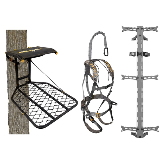 Muddy The Boss Tree Stand, Ambush Harness & Hawk Set of 3 Climbing Sticks