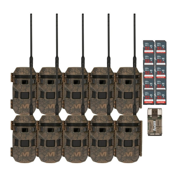 Muddy Trifecta 180 Cellular Trail Camera 36MP 1080p (10-Pack, Brown) Bundle with 10 x 32 GB Memory Card and Card Reader (21 items)